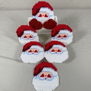 Handmade Santa Claus Plastic Coasters Set of 6 w/ Holder Christmas Decor